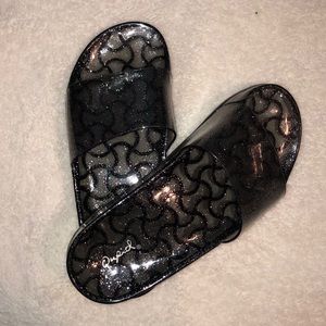 Clear Black Glitter Jelly Slides